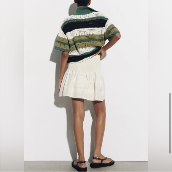 Zara Linen Blend Smocked Skirt M - Picture 2 of 16